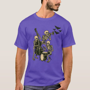 Paarse Retro Skeleton Band Halloween T-shirt