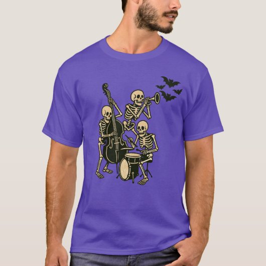 Paarse Retro Skeleton Band Halloween T-shirt (Voorkant)