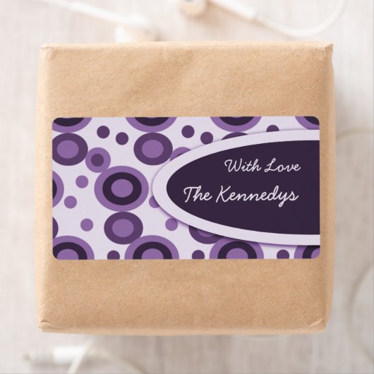 Paarse Retro Stippen Cadeau Labels Gepersonaliseer (Insitu)