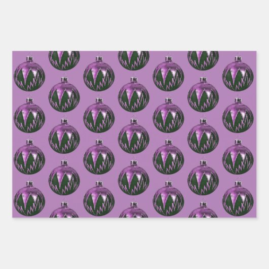 Paarse Retro Style Christmas Art Wrapping Paper (Voorkant)