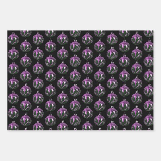 Paarse Retro Style Christmas Art Wrapping Paper (Voorkant 3)
