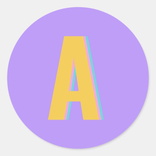 Paarse Retro Typografie Monogram Initiaal Ronde Sticker (Voorkant)