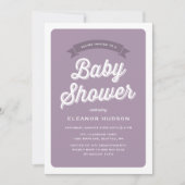 Paarse Retro Typografie Script Klassiek Baby showe Kaart (Voorkant)