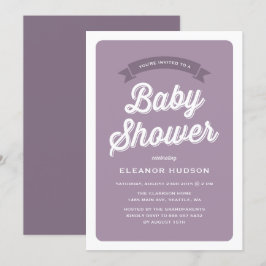 Paarse Retro Typografie Script Klassiek Baby showe Kaart