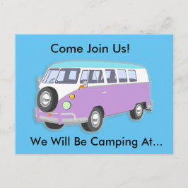 Paarse Retro Van Camping Trip Uitnodigen Briefkaar Uitnodiging Briefkaart