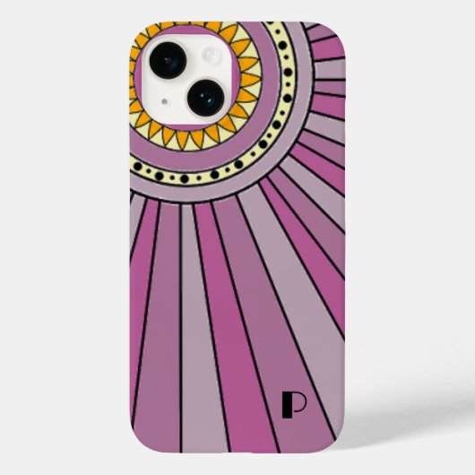 Paarse Retro zonnestralen Custom monogram letter Case-Mate iPhone Case (Achterkant)