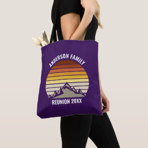 Paarse Retro Zonsondergang Berg Persoonlijk Tote Bag