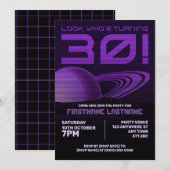 Paarse Retrowave 30e Verjaardagsfeestuitnodiging Kaart (Voorkant / Achterkant)