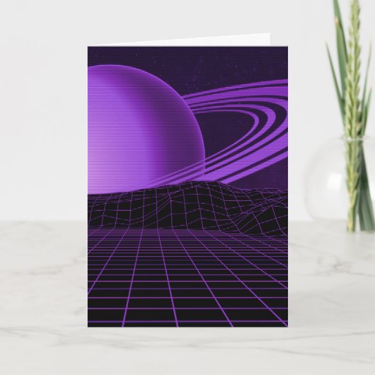 Paarse Retrowave Groeten Kaart (Voorkant)