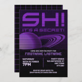 Paarse Retrowave Verrassingsverjaardagsfeest Uitno Kaart (Voorkant / Achterkant)