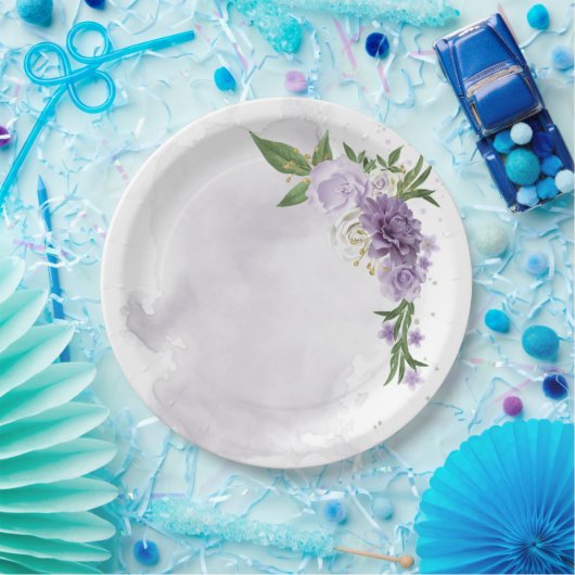 paarse reuzenwitte bloem papieren bordje (Feest)