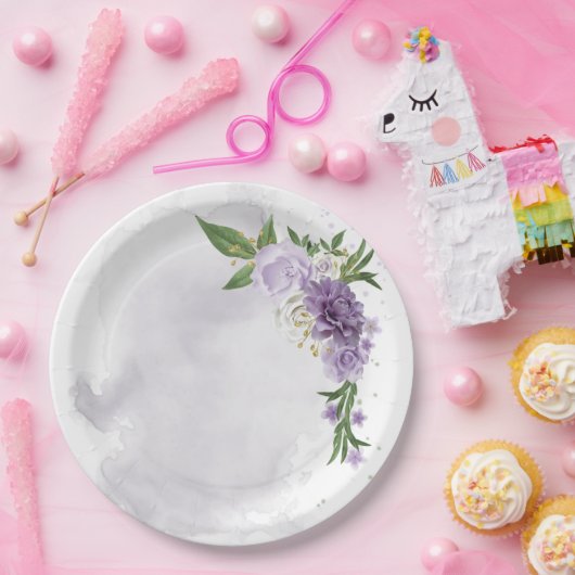 paarse reuzenwitte bloem papieren bordje (Feest)