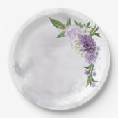 paarse reuzenwitte bloem papieren bordje (Voorkant)