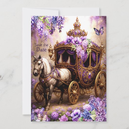 Paarse Reverie Carriage Save The Date beroemd gema Kaart (Voorkant)