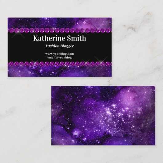 Paarse Rhinestone Hemelse Waterverf Visitekaartje (Voorkant / Achterkant)