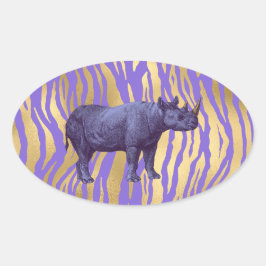 Paarse Rhinoceros — Dierafdrukken Ovale Sticker
