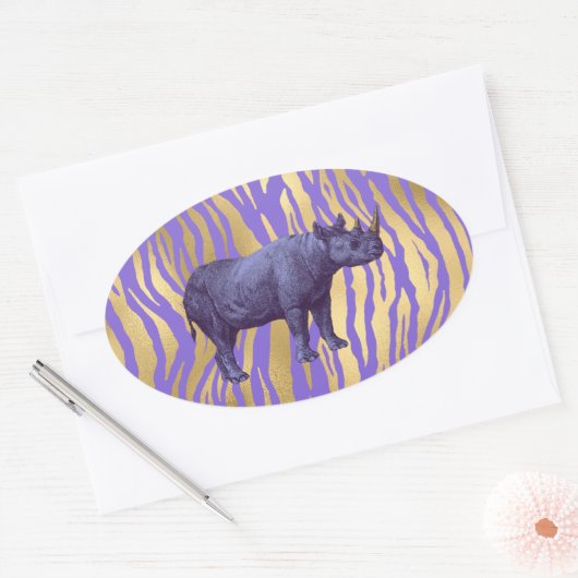 Paarse Rhinoceros — Dierafdrukken Ovale Sticker (Envelop)