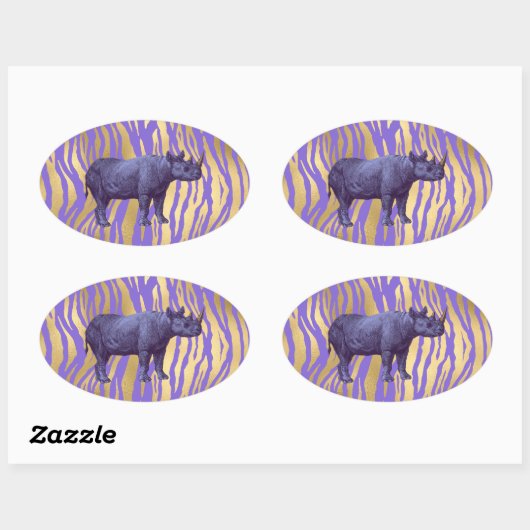 Paarse Rhinoceros — Dierafdrukken Ovale Sticker (Vel)