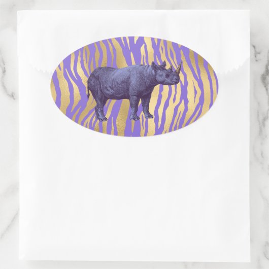 Paarse Rhinoceros — Dierafdrukken Ovale Sticker (Tas)