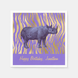 Paarse Rhinoceros Happy Birthday Servet