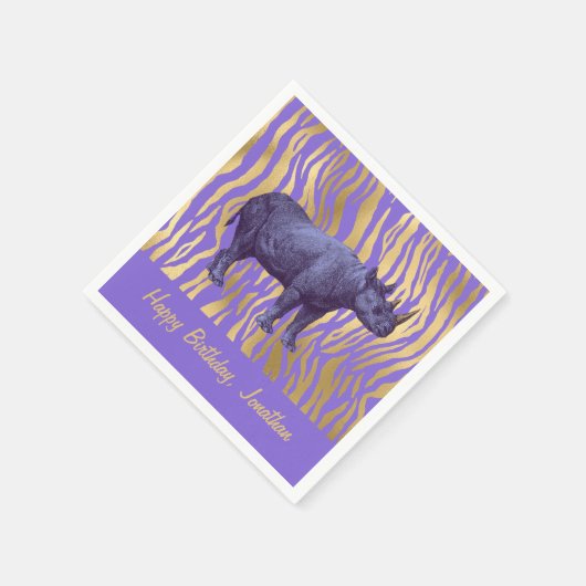 Paarse Rhinoceros Happy Birthday Servet (Hoek)