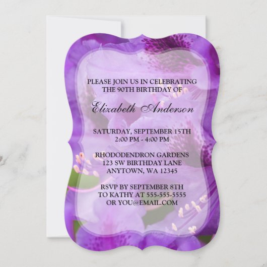 Paarse Rhododendron Flowers 90th Birthday Party Kaart (Voorkant)