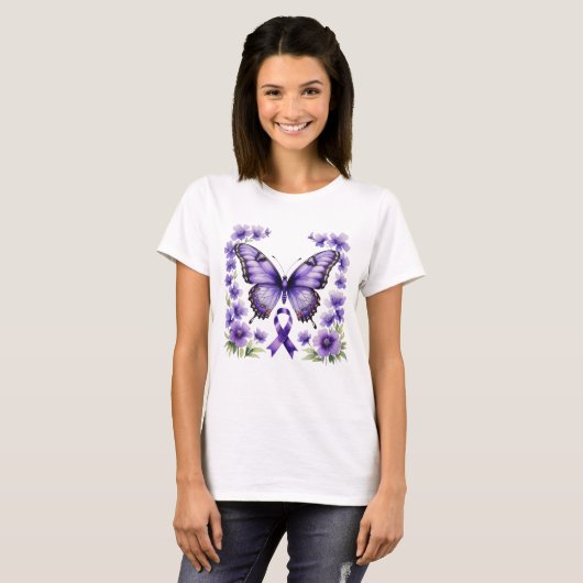 Paarse Ribbon Awareness Alzheimer, Kreeft, Lupus T-shirt (Voorkant volledig)