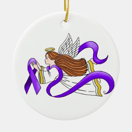 "Paarse Ribbon" - Awareness Keramisch Ornament (Voorkant)