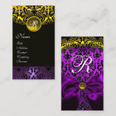 PAARSE RIBBON BLACK GOLD YELLOW DAMASK MONOGRAM VISITEKAARTJE (Voorkant / Achterkant)