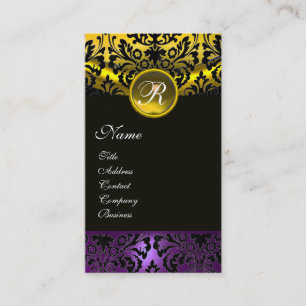 PAARSE RIBBON BLACK GOLD YELLOW DAMASK MONOGRAM VISITEKAARTJE