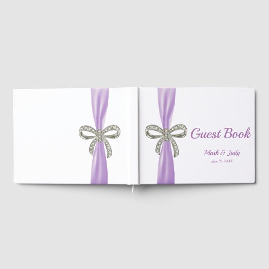 Paarse Ribbon Diamond Bow Bruiloft Gastenboek (Volledig)