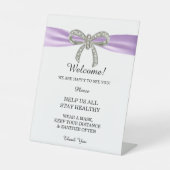 Paarse ribbon Diamond Bow Wedding Safety Reclamebord Met Voetstuk (Voorkant)