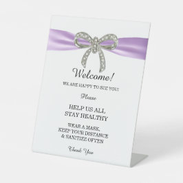 Paarse ribbon Diamond Bow Wedding Safety Reclamebord Met Voetstuk