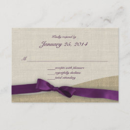 Paarse Ribbon en Burlap Respons RSVP Kaartje