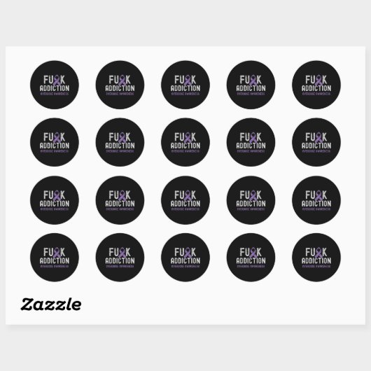 Paarse Ribbon FCK Addiction Overdose Awareness Ronde Sticker (Vel)