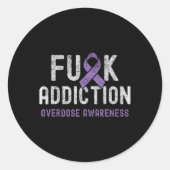 Paarse Ribbon FCK Addiction Overdose Awareness Ronde Sticker (Voorkant)
