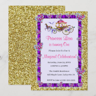 Paarse ribbon Gold Glitter Royal Princess Birthday Kaart