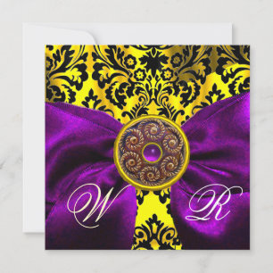 PAARSE RIBBON GOLD YELLOW BLACK DAMASK MONOGRAM KAART