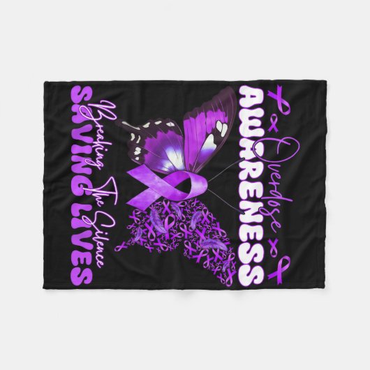 Paarse Ribbon Overdose Awareness Day Butterfly Sup Fleece Deken (Voorkant (Horizontaal))
