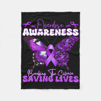 Paarse Ribbon Overdose Awareness Day Butterfly Sup Fleece Deken