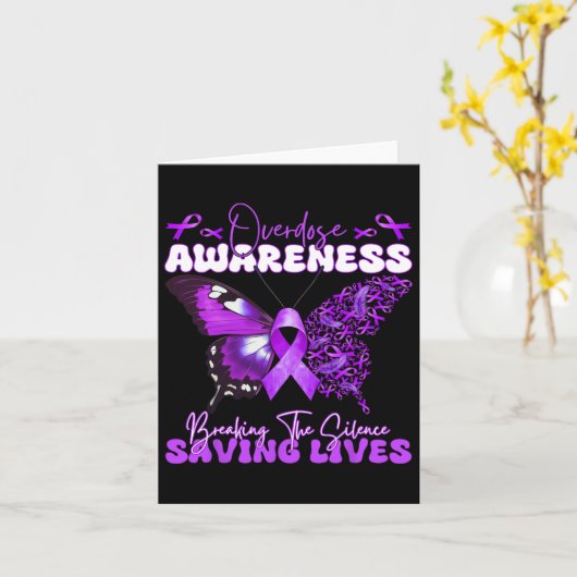 Paarse Ribbon Overdose Awareness Day Butterfly Sup Kaart (Gele Bloem)