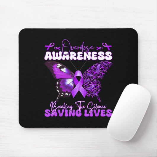 Paarse Ribbon Overdose Awareness Day Butterfly Sup Muismat (Met muis)