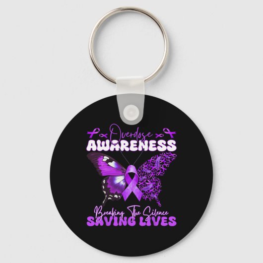 Paarse Ribbon Overdose Awareness Day Butterfly Sup Sleutelhanger (Voorkant)