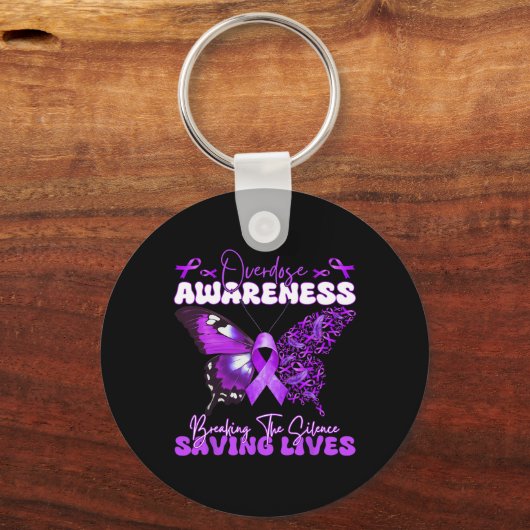 Paarse Ribbon Overdose Awareness Day Butterfly Sup Sleutelhanger (Voorkant)