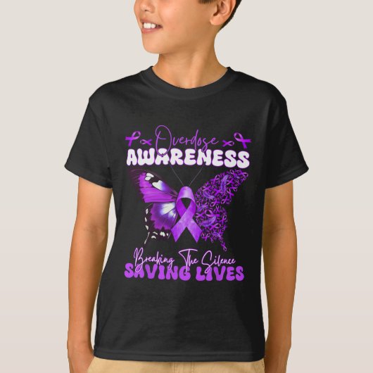 Paarse Ribbon Overdose Awareness Day Butterfly Sup T-shirt (Voorkant)