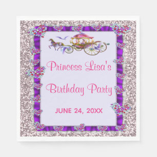 Paarse Ribbon Pink Glitter Royal Princess Birthday Servet