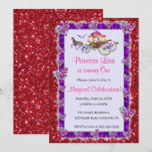 Paarse Ribbon Red Glitter Royal Princess Birthday Kaart (Voorkant / Achterkant)