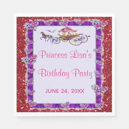Paarse Ribbon Red Glitter Royal Princess Birthday Servet (Voorkant)