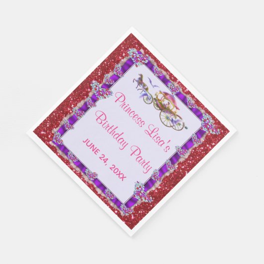 Paarse Ribbon Red Glitter Royal Princess Birthday Servet (Hoek)