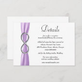 Paarse ribbon Silver Infinity Wedding Details Informatiekaartje (Voorkant / Achterkant)